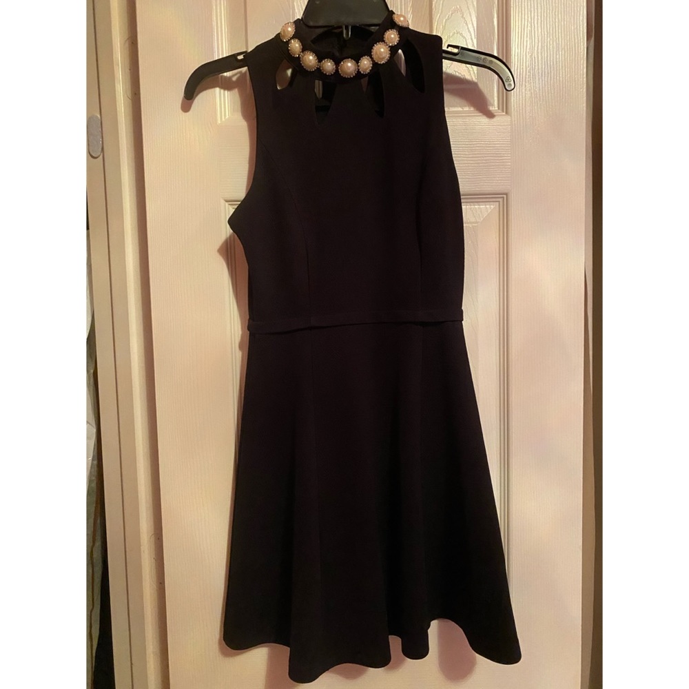 Black high neck skater dress with jewel detail